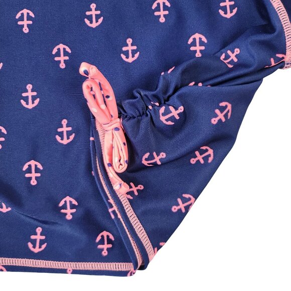 Cat & Jack Girls 3 Piece Swimsuit Blue Pink Size 7 Medium Anchor Dots Rashguard - Picture 5 of 16